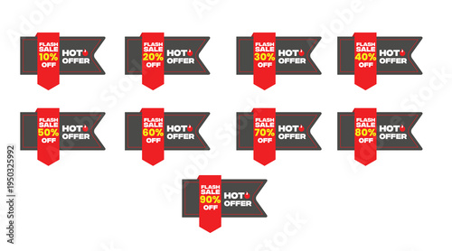 Best Buy Hot Offer Ribbon Badge Set – Sale Discount Tag Banner Labels for Promotion and Marketing