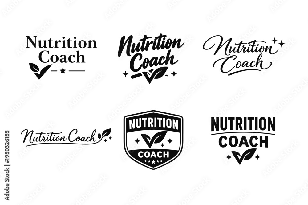 Obraz premium Nutrition coach logo designs with leaf elements and vintage typography