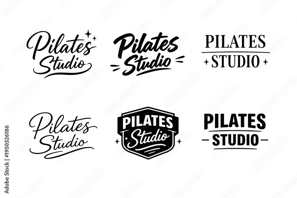 Obraz premium Set of six unique pilates studio logos with stylish typography designs