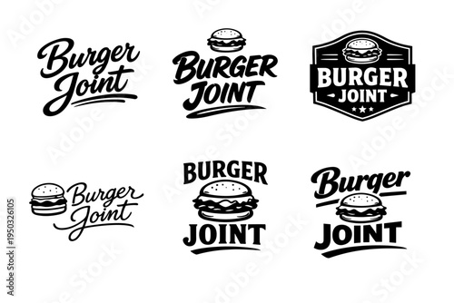 Burger joint logo variations in vintage black and white design