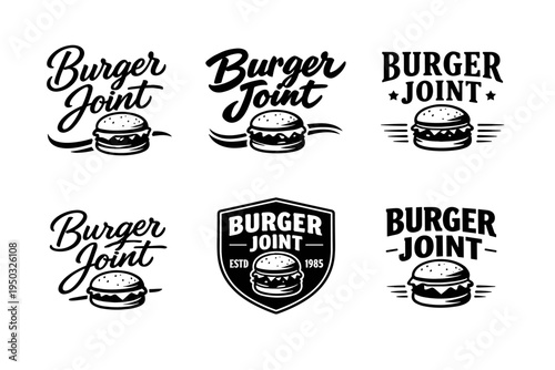 Vintage burger joint logos with classic design elements
