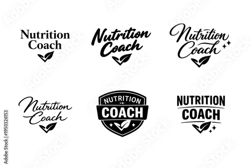 Nutrition coach logos with leaf elements in various styles
