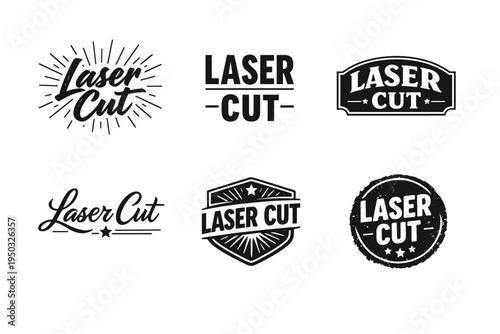 Variety of laser cut typography logos with vintage design elements