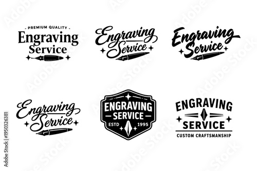 Retro style engraving service logos with custom craftsmanship designs