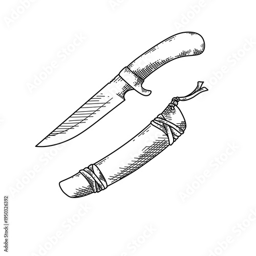 hand drawn survival short machete line art vector illustration