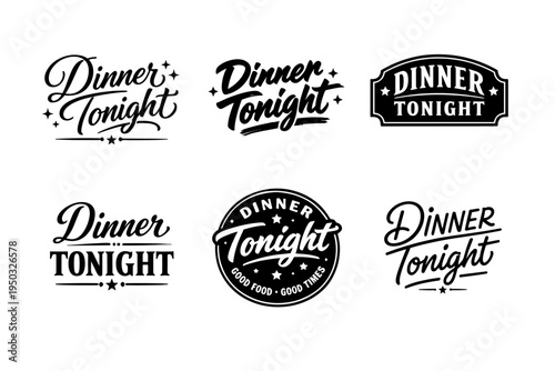 Variety of 'dinner tonight' typography logos in black and white