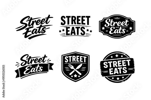 Street eats logo collection: food-themed design variety with vintage touch