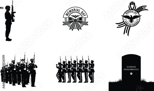 Memorial day tribute with patriotic symbols and military honors