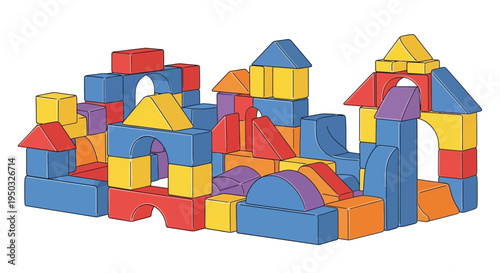 Colorful building blocks castle construction, educational toy for kids, creative play and imagination