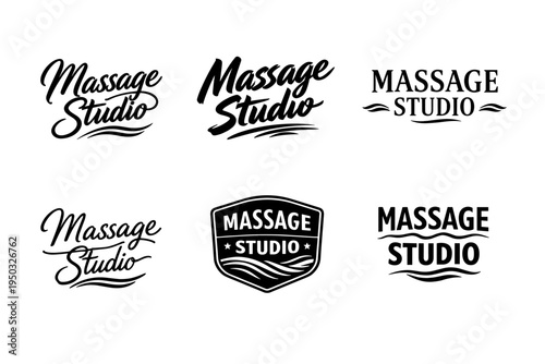 Massage studio logos collection with stylish typography and emblems