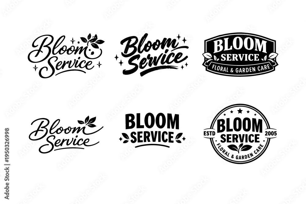 Obraz premium Bloom service logo variations for floral and garden care branding