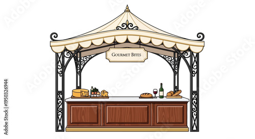 Elegant Food Stall with Wine and Bread, Market Stand