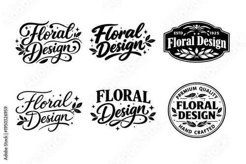 Vintage floral design logos collection with handcrafted typography