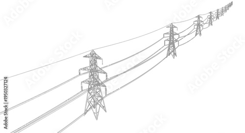 High-Voltage Power Lines and Transmission Towers Stretching into the Distance