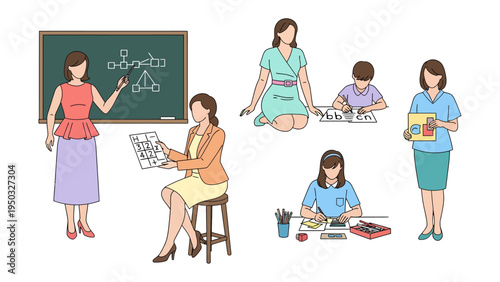 School Life Moments: Capture various instances of a teacher in action. Showing the art of the educator. Perfect for educational concepts. 