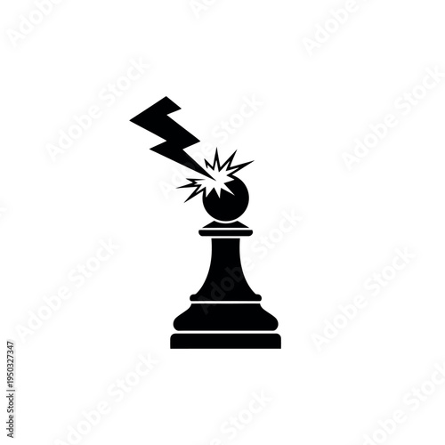 Lightning Bolt Striking Chess Pawn Silhouette Vector