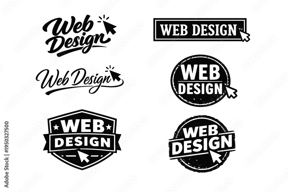 Obraz premium Collection of vintage style web design logos featuring mouse cursor elements