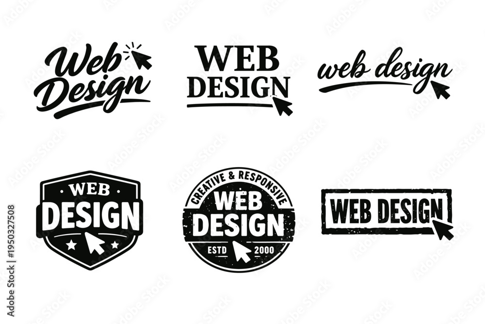 Obraz premium Collection of web design logos featuring arrows and creative typography