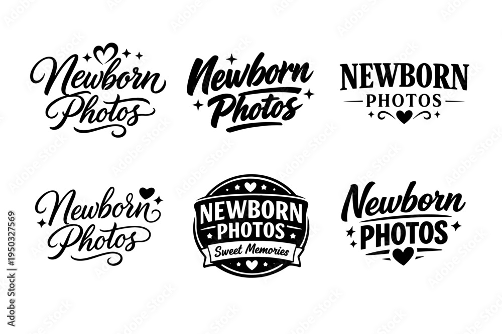 Obraz premium Newborn photos logo set with heart and star elements in various styles