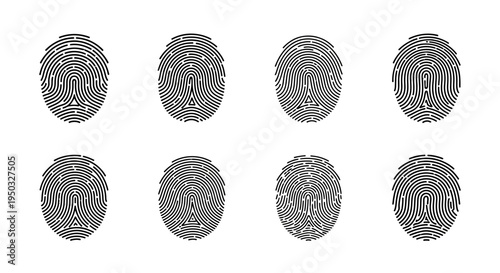 Set of Fingerprint Icons, Identity Verification, Security and Biometric Scan Concepts