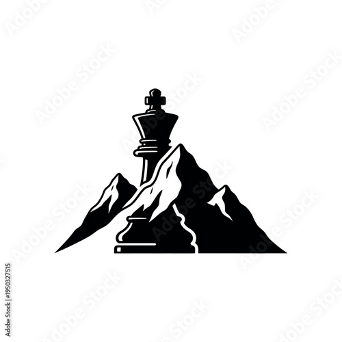 Chess King Merging With Mountain Silhouette Vector