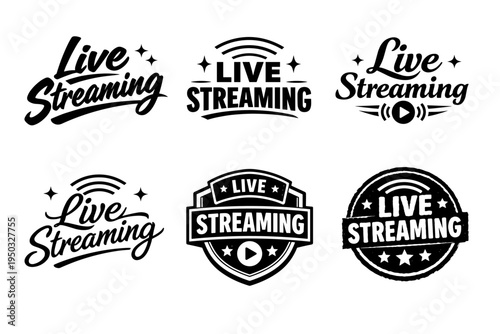 Live streaming logo set: diverse designs for online broadcasting and video content