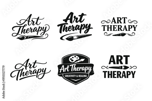 Creative art therapy logos with brushes and swirls