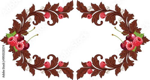 A beautiful floral wreath with red flowers and berries on a white background