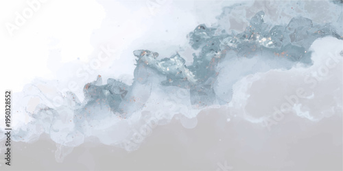 An abstract texture of white steam and blue smoke patterns isolated against a black background creates a vintage frame of cloudy fog and nature inspired air pollution.