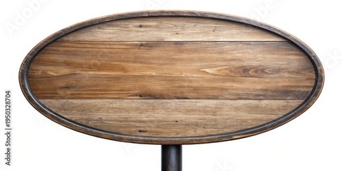 Rustic Oval Wooden Sign with Dark Trim and Metal Stand, Perfect for Blank Message or Announcement