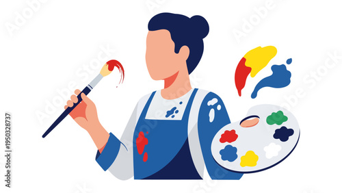 Brushstrokes of Creativity: An artist, with a palette of colors, is immersed in the process of painting. This image encapsulates the essence of creativity and artistic expression.