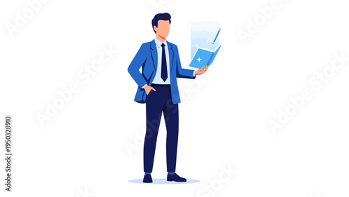 Business Analyst: A sharply dressed analyst, engrossed in data analytics, stands confidently, embodying the spirit of strategic insight and modern enterprise.