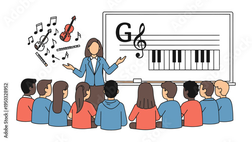 Harmony's Symphony: Capturing the essence of musical education, a dedicated educator leads a captivated class, their minds and hearts open to the transformative power of melody and rhythm.
