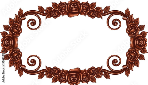 A beautiful copper-colored rose border with intricate floral designs on a white background