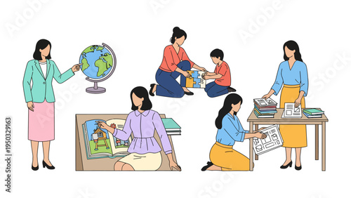 Nurturing Minds, Guiding Futures: A teacher engages with students in a vibrant classroom setting, illustrating the essence of learning and mentorship.