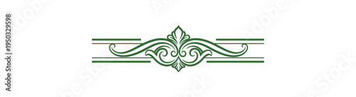 Decorative ornamental border element green swirl design black background