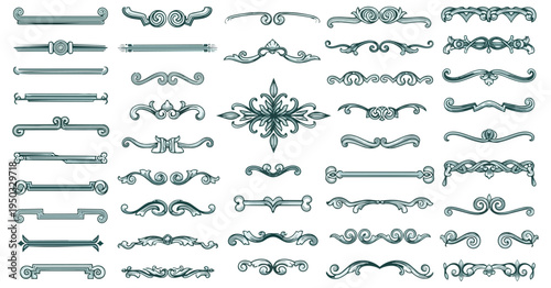 Decorative ornamental design elements collection on black