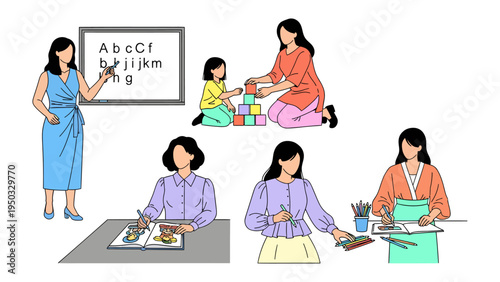 Learning and Play: An engaging illustration captures the essence of early childhood education, showing teachers interacting with young learners.