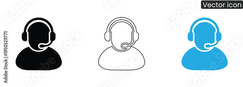 Vector icons of customer service reps in three styles, ideal for support or call center concepts