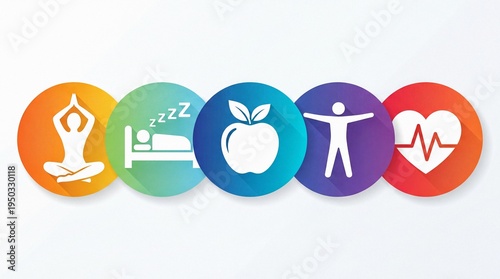 Holistic health and wellness lifestyle icons on a clean white background

