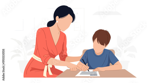 Focused Guidance: A supportive educator guides a student through their studies. An embodiment of inspiration, where a teacher nurtures a young learner, ensuring they feel confident.