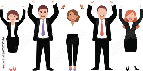 Group of happy business people celebrating success and achievements, teamwork, and corporate milestones in colorful vector illustration