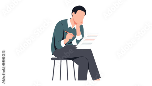 Focused Thought: A pensive individual, engrossed in a task, diligently studies paperwork, highlighting the importance of focus. 