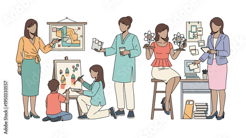 Creative Women in Diverse Professions: Capturing the essence of female empowerment and diverse career paths. A collection of talented women actively engaged in their respective professional realms.