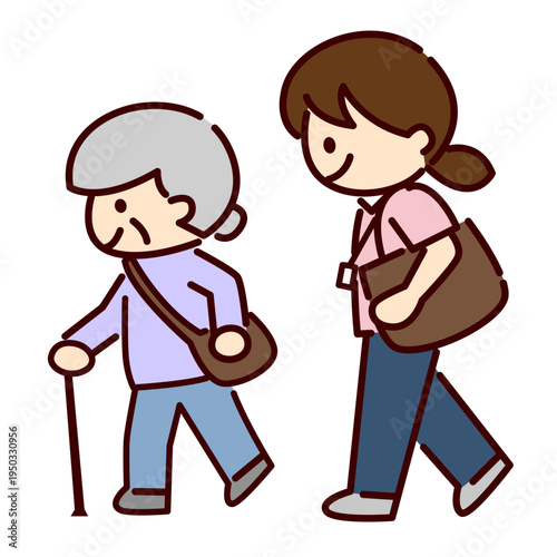 一緒に歩く女性たち女性　シンプル画