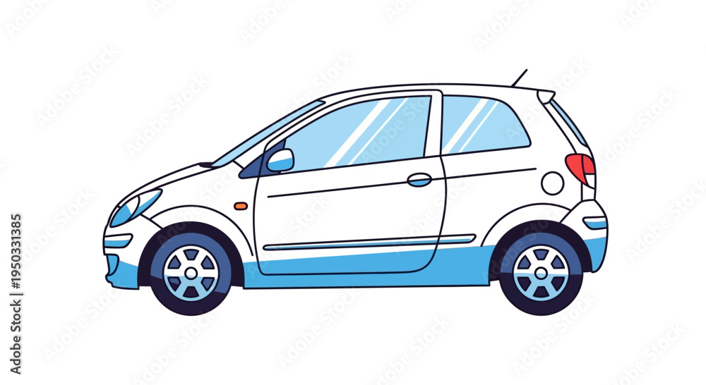 Obraz premium White Hatchback Car Side View Isolated on White Background, Modern City Vehicle