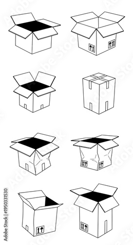 Collection of Cardboard Boxes, Open and Closed, Shipping and Moving Supplies