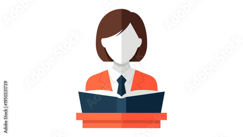 Illustration of Knowledge: A thoughtful individual, engrossed in the pages of a book, perched behind a lectern. The scene captures the essence of learning and intellectual pursuit.