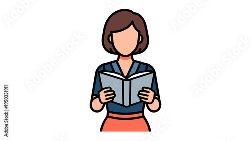 Book Reading illustration: A minimalist cartoon illustrates a woman absorbed in reading a book, conveying the simple pleasure of knowledge and escape.
