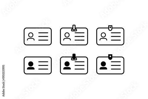 ID Card Identification Badge Line Icons Set